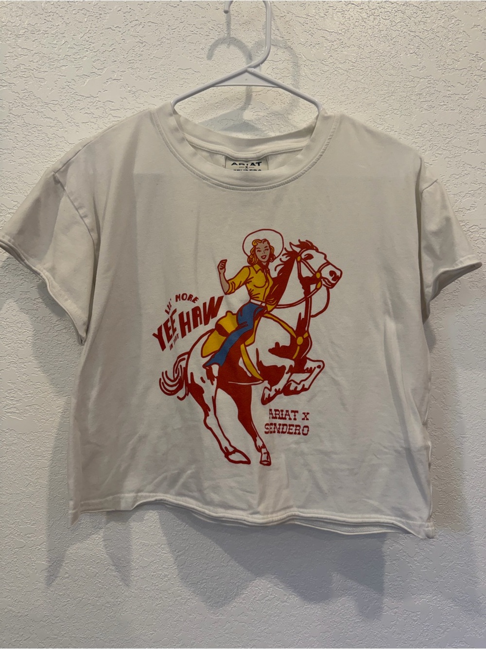 Ariat White Short-Sleeve Crop Tee with Red & Yellow Western Graphic